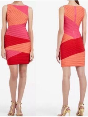BCBGMaxAzria Debra Ruched Dress in Begonia Combo Small